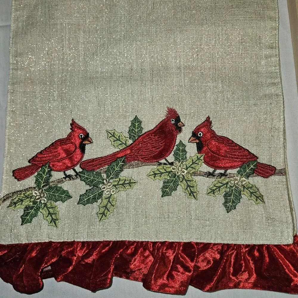 The Embroidered Red Cardinals Christmas Table Runner 70
